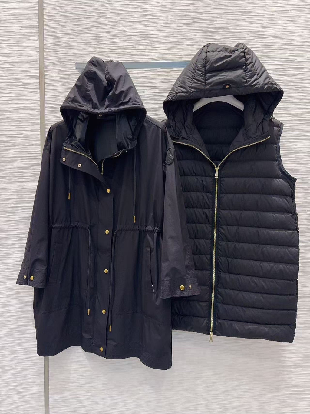 Moncler 2025 Sainbel 2-in-1 Long Coat Black Nylon Down