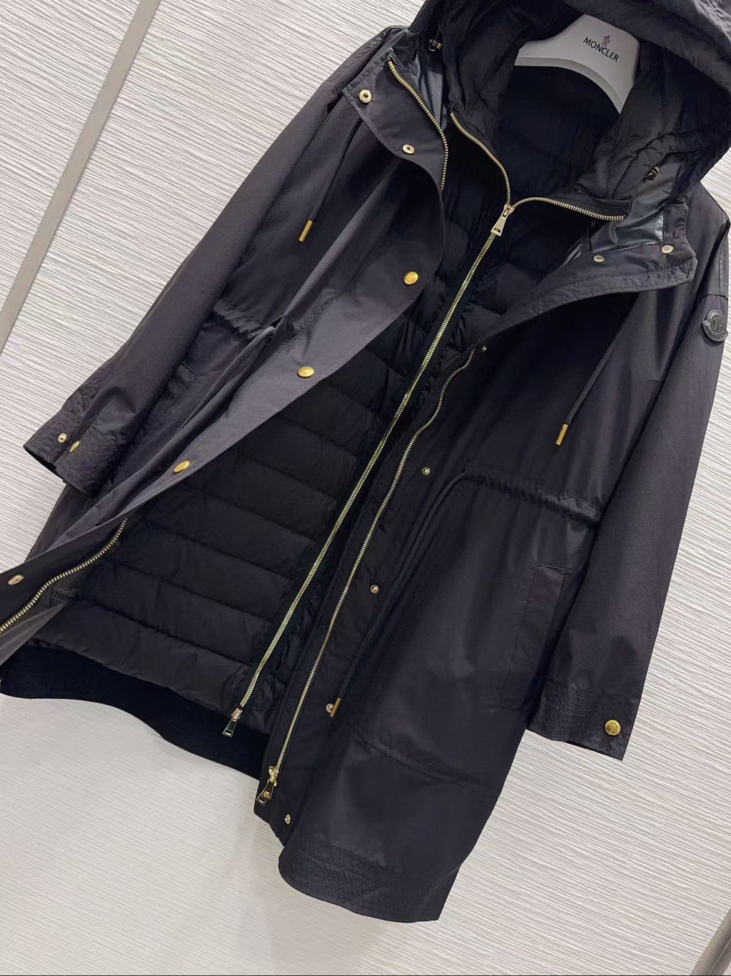 Moncler 2025 Sainbel 2-in-1 Long Coat Black Nylon Down