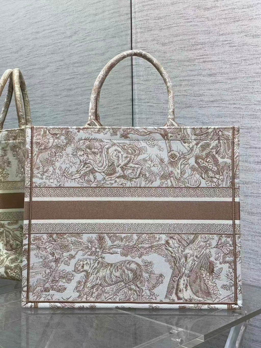 CD 2025 Book Tote 41cm Bag Brown White Canvas