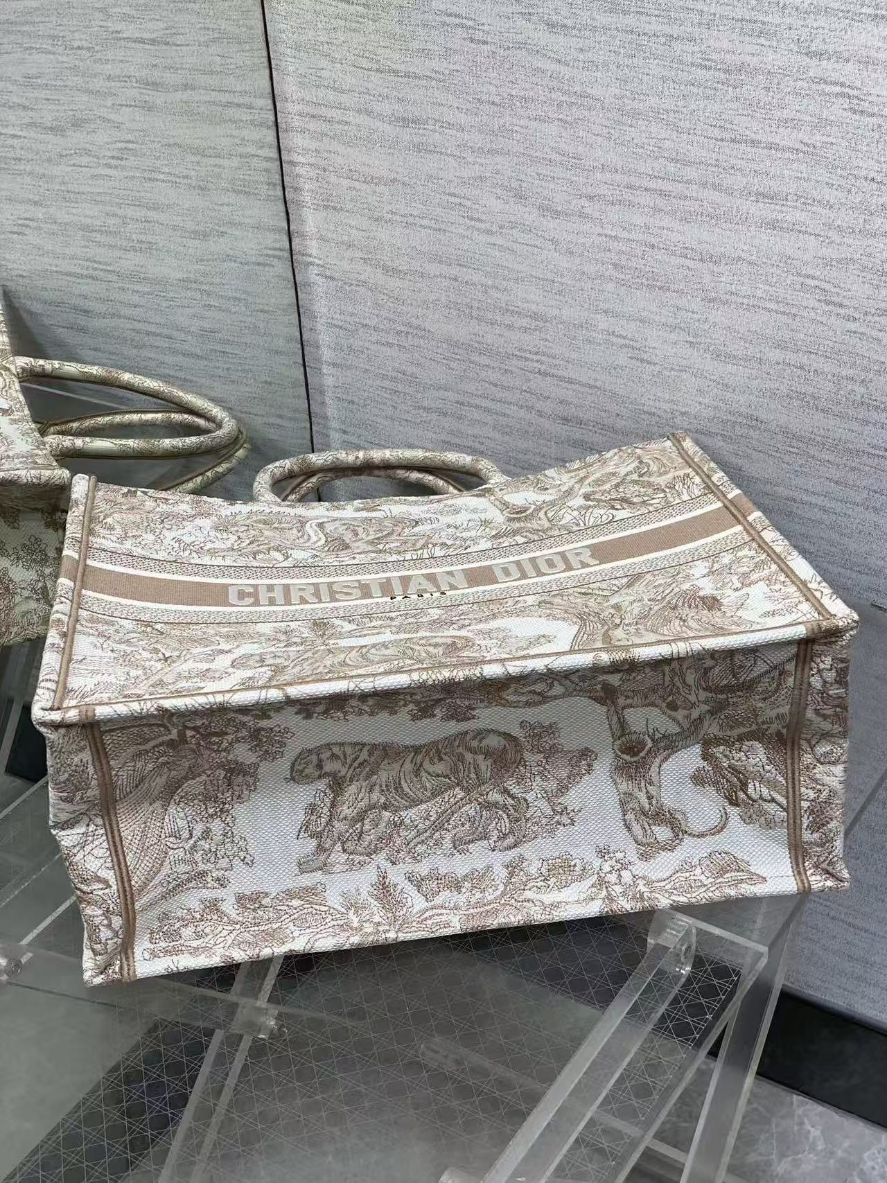 CD 2025 Book Tote 41cm Bag Brown White Canvas