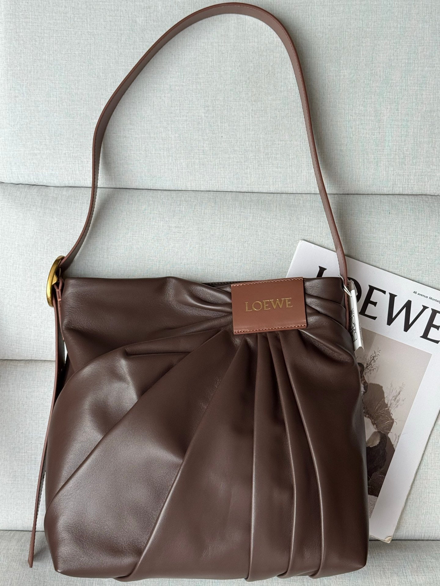 Loewe 2025 Draped Tote Bag Dark Chestnut Mellow Nappa Lambskin