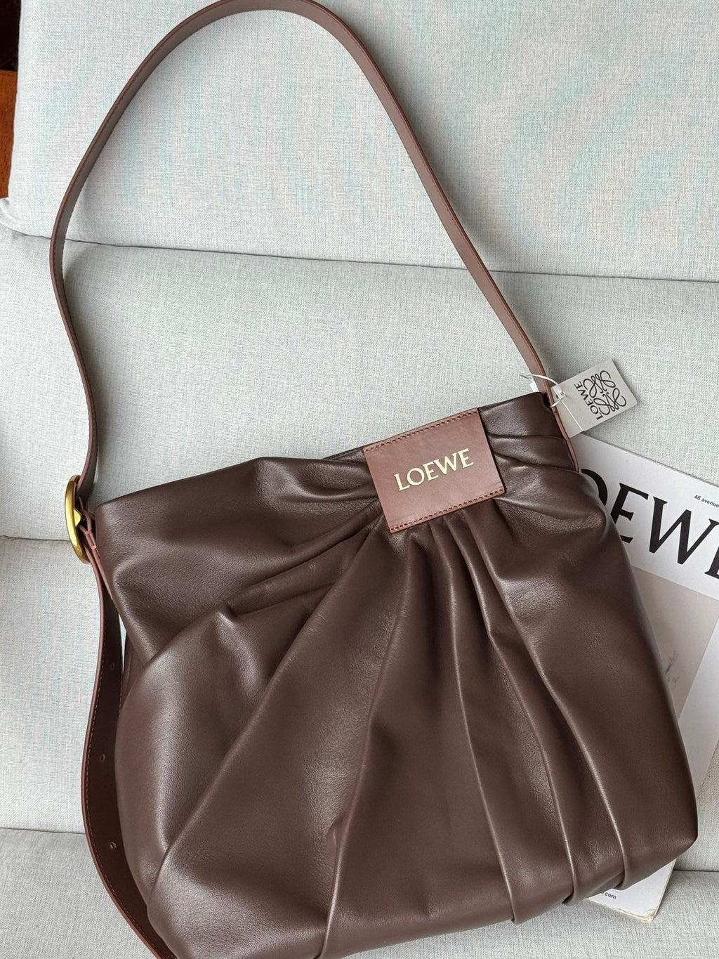 Loewe 2025 Draped Tote Bag Dark Chestnut Mellow Nappa Lambskin
