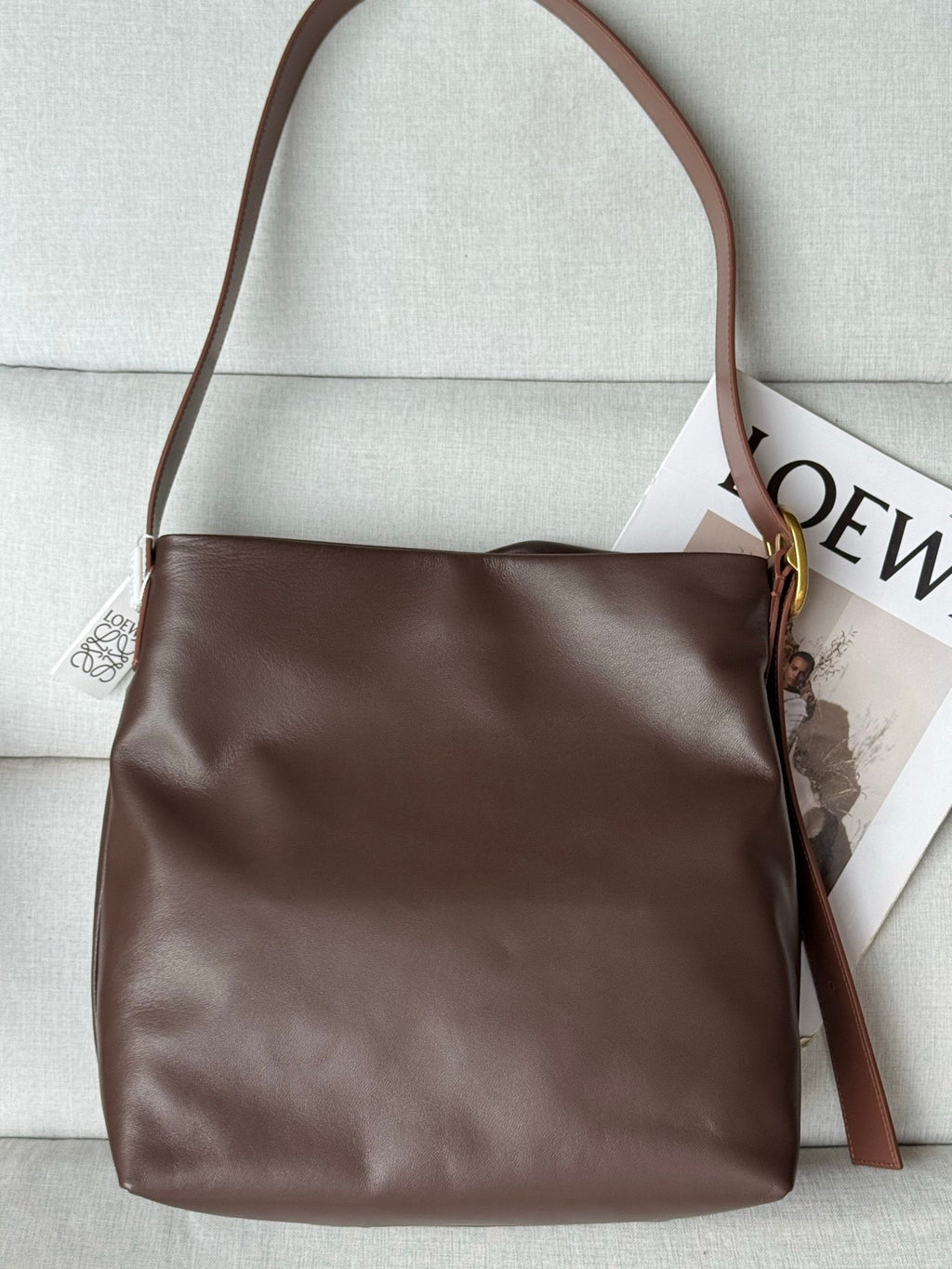 Loewe 2025 Draped Tote Bag Dark Chestnut Mellow Nappa Lambskin