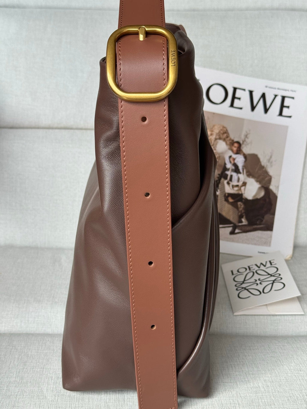 Loewe 2025 Draped Tote Bag Dark Chestnut Mellow Nappa Lambskin