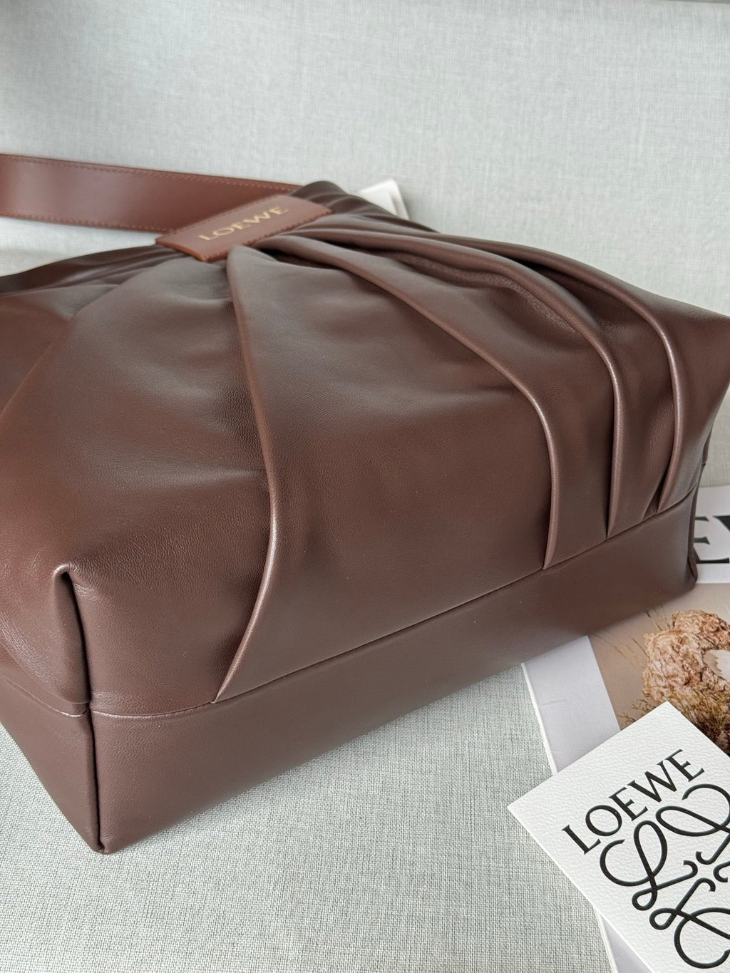 Loewe 2025 Draped Tote Bag Dark Chestnut Mellow Nappa Lambskin