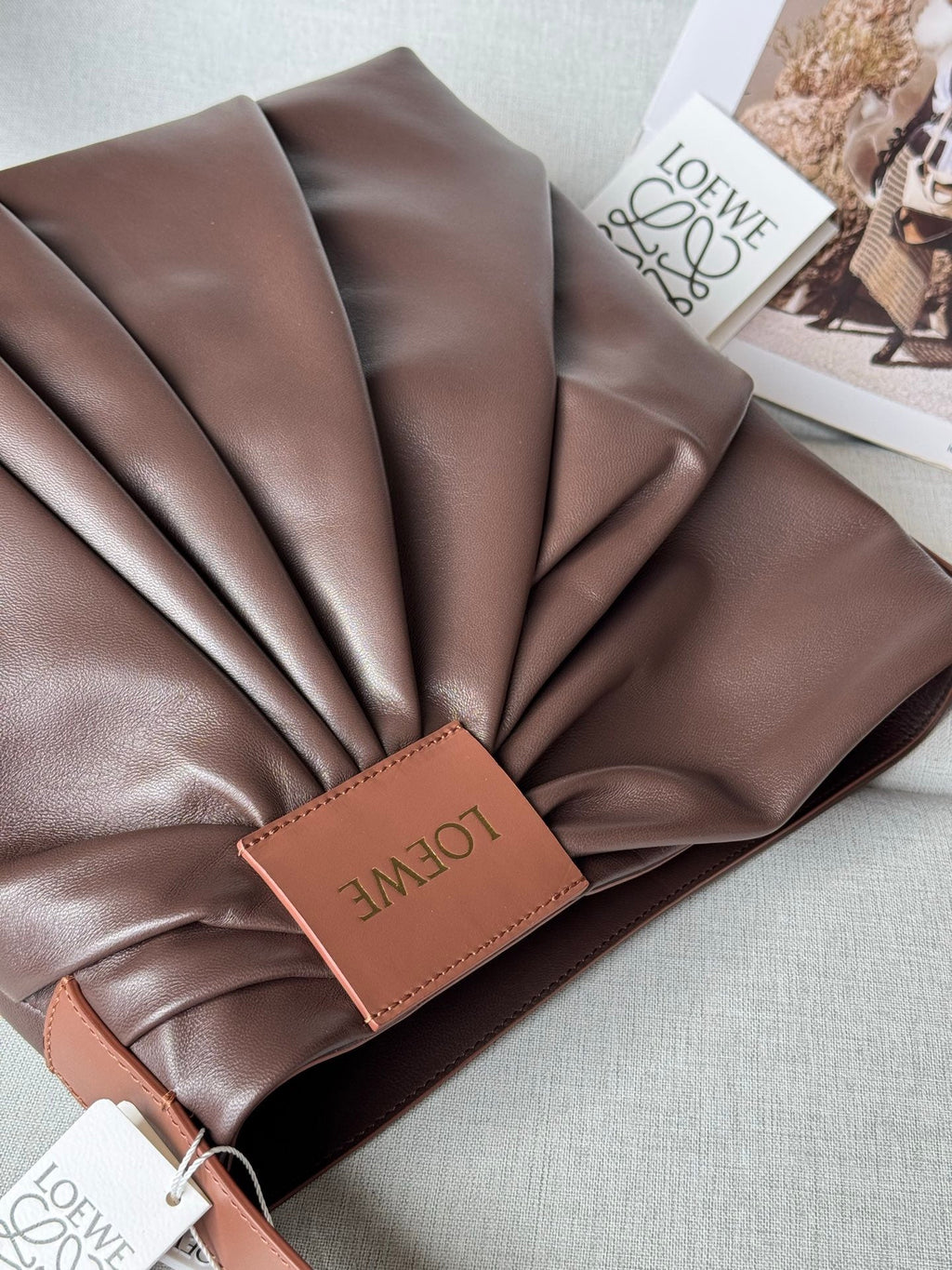 Loewe 2025 Draped Tote Bag Dark Chestnut Mellow Nappa Lambskin