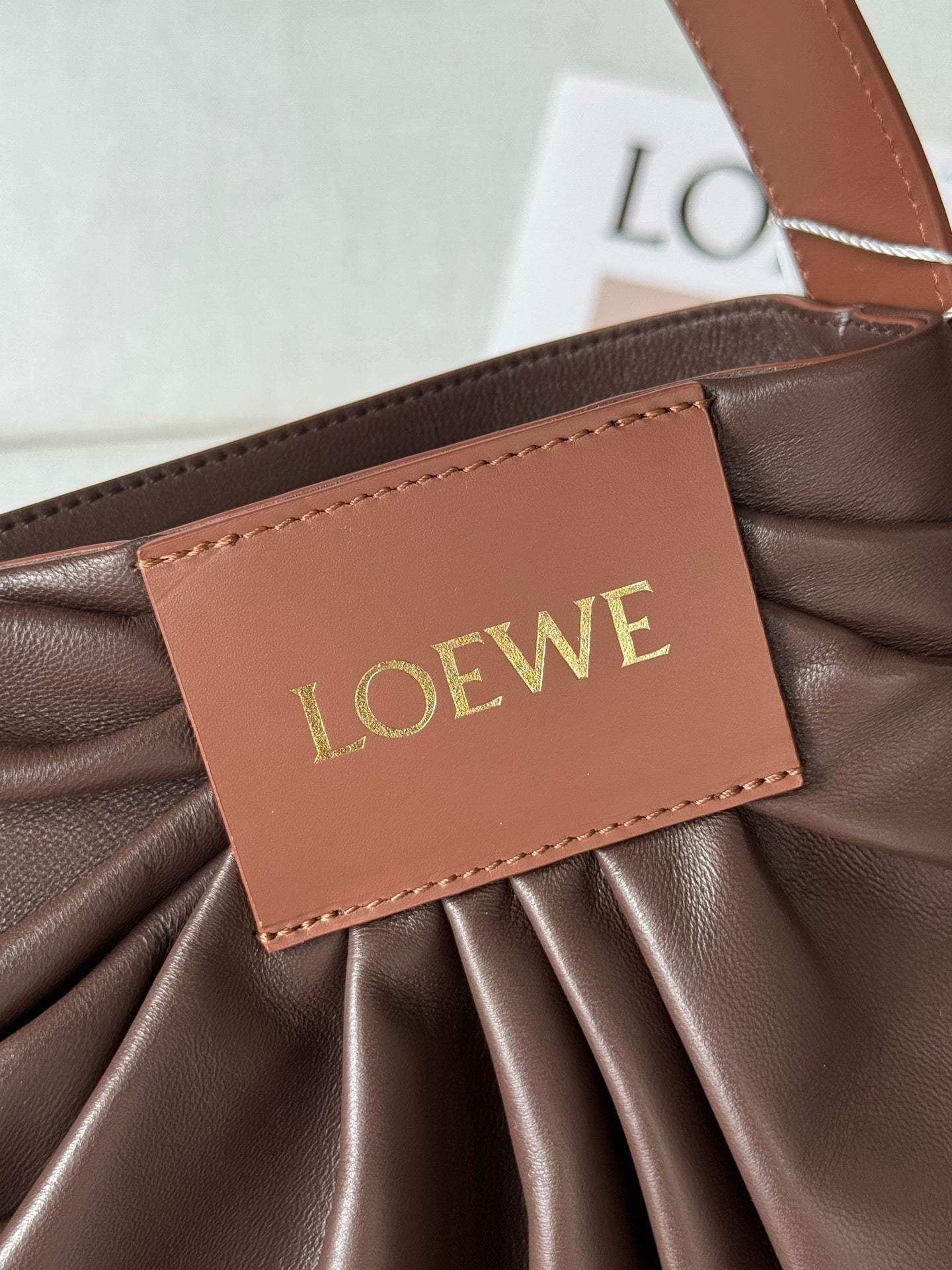 Loewe 2025 Draped Tote Bag Dark Chestnut Mellow Nappa Lambskin