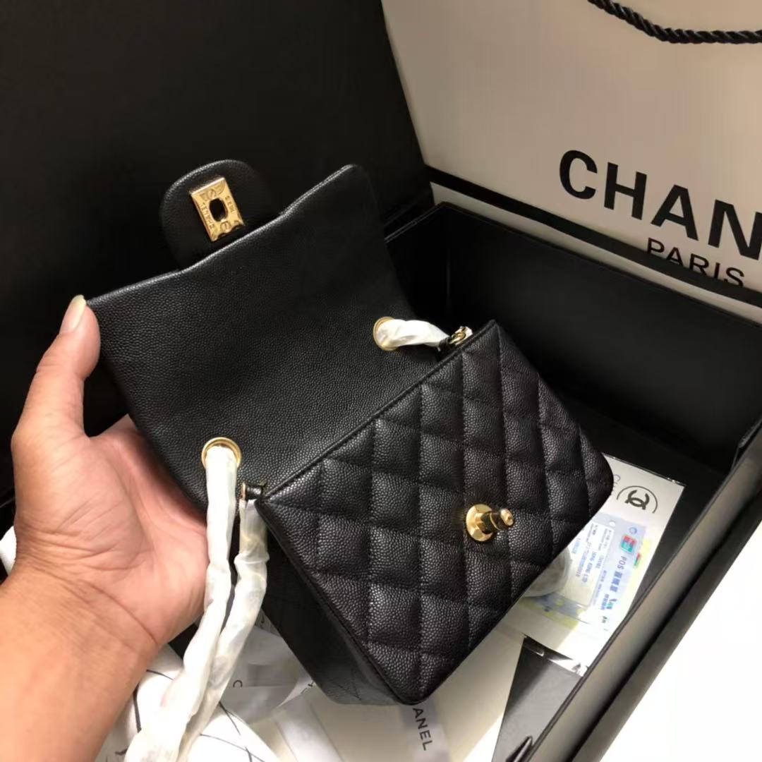 Chanel 2025 Square Flap Bag Black With Gold-tone Hardware Caviar Leather