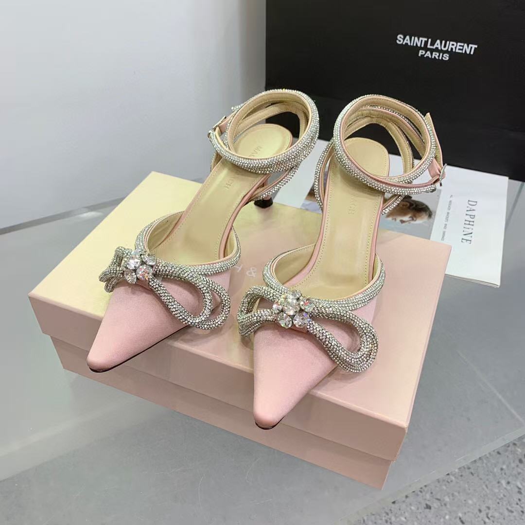 Mach & Mach Rhinestone Double Bow 65mm Sandals Pink Silk