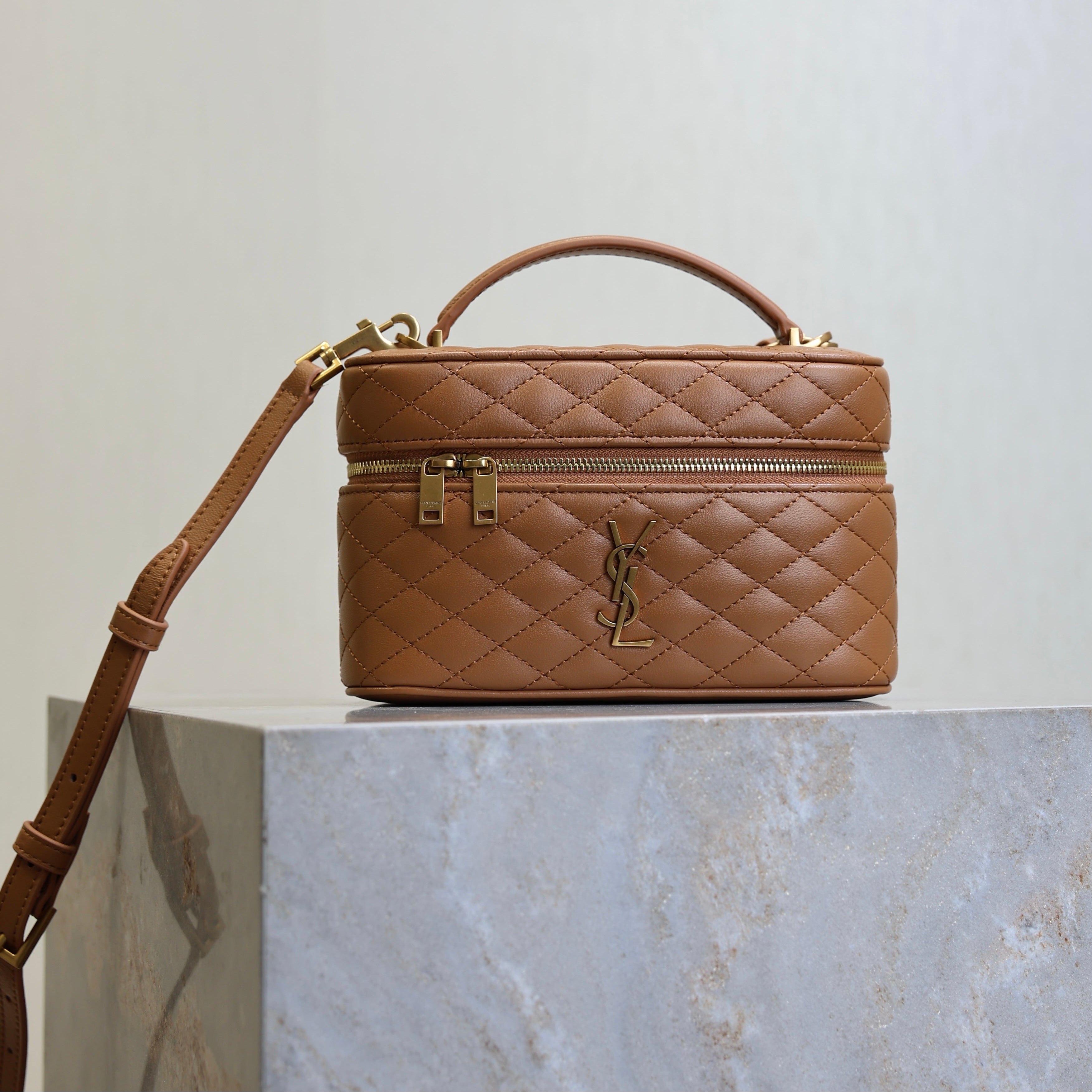 YSL Gaby Mini Vanity 18 Brown Lambskin Gold Hardware