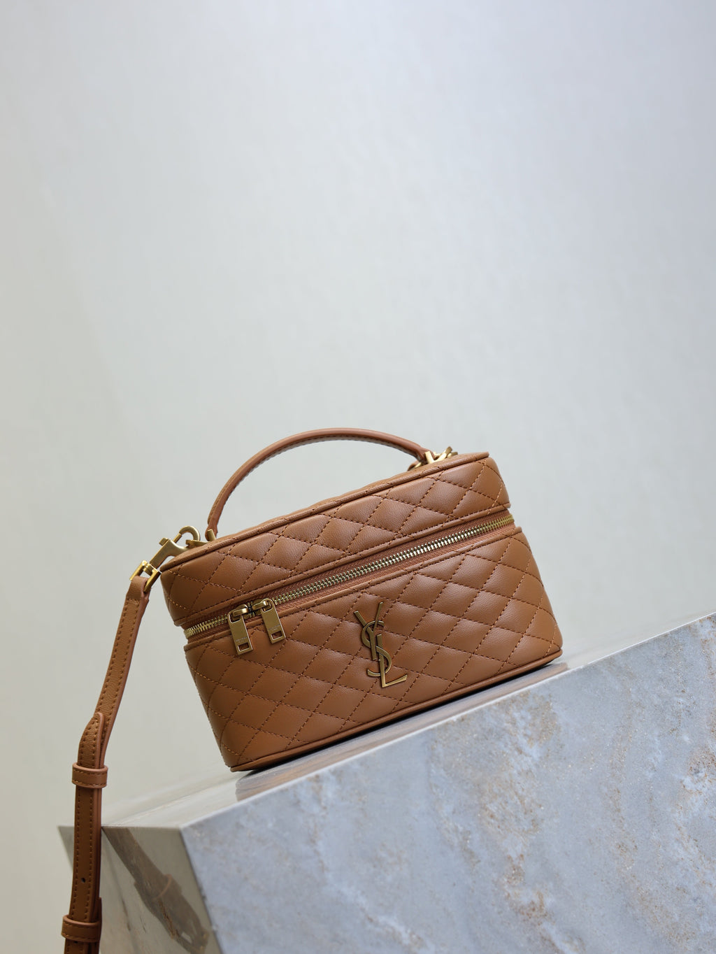 YSL Gaby Mini Vanity 18 Brown Lambskin Gold Hardware