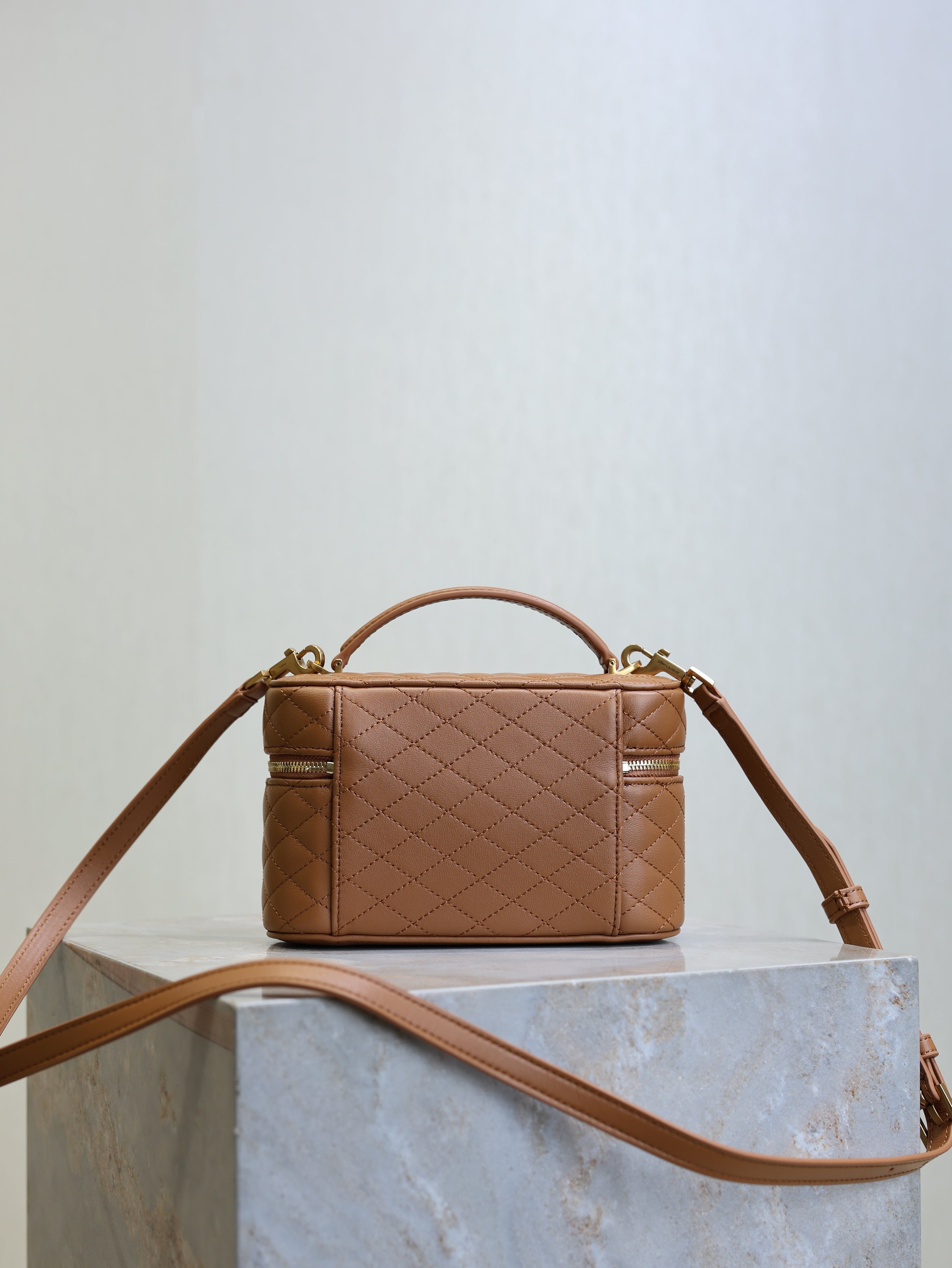 YSL Gaby Mini Vanity 18 Brown Lambskin Gold Hardware