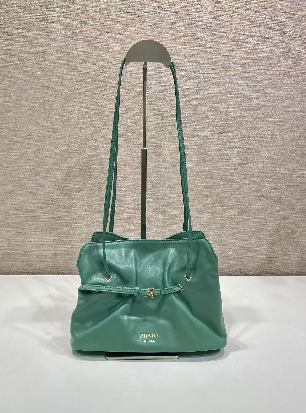 Prada Cloud Bag 25cm Jade Green Sheepskin