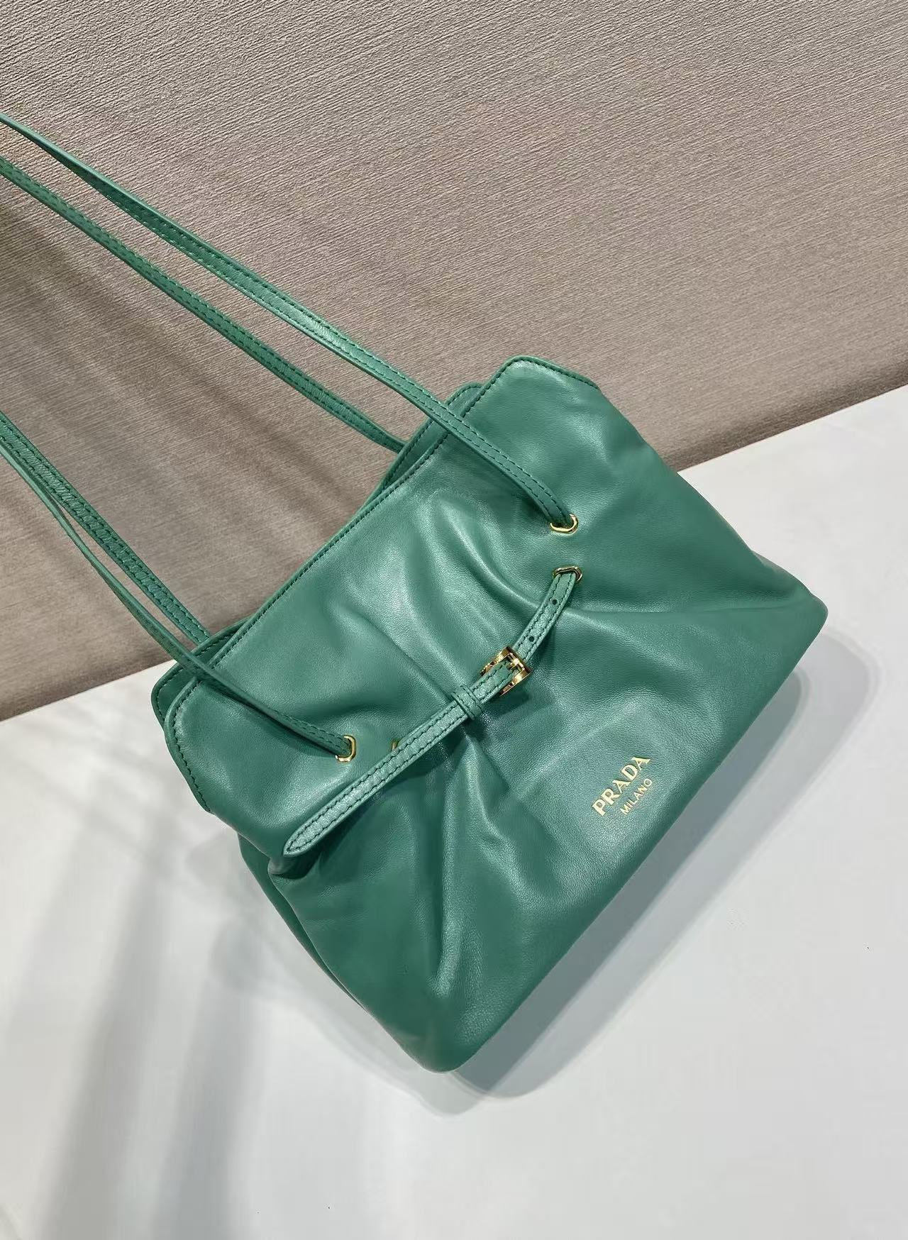 Prada Cloud Bag 25cm Jade Green Sheepskin