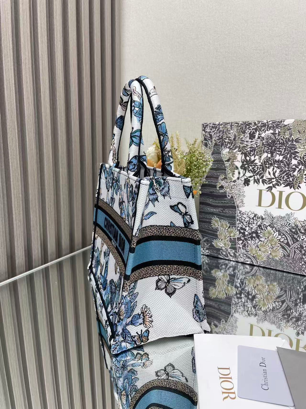 CD 2025 Butterfly Book Tote Blue White Canvas