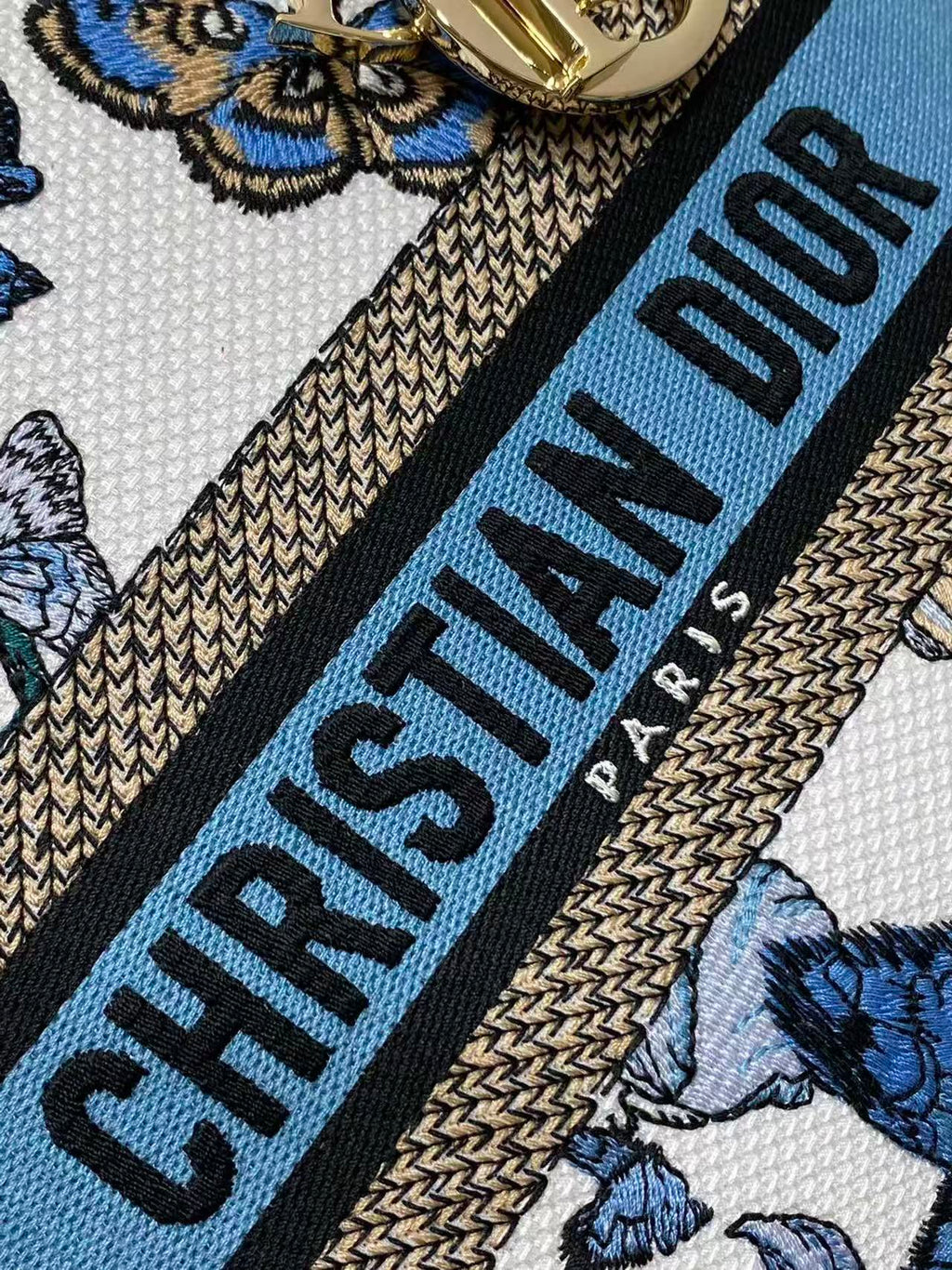 CD 2025 Butterfly Book Tote Blue White Canvas