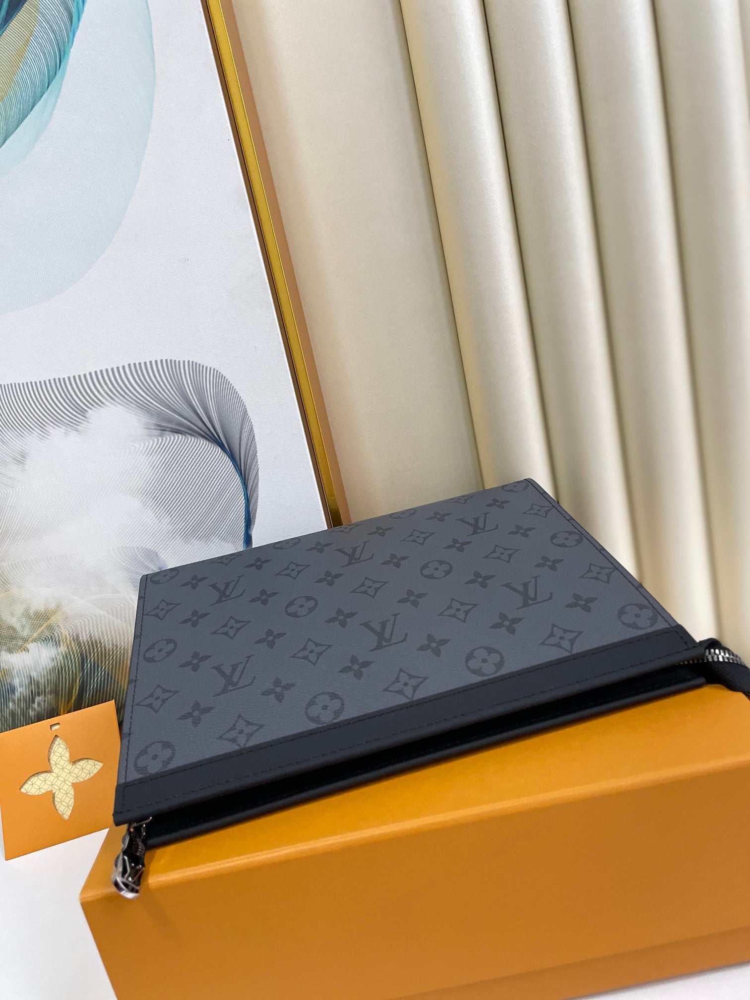 LV Pochette To-Go Bag 26cm Black Gray Canvas Cowhide