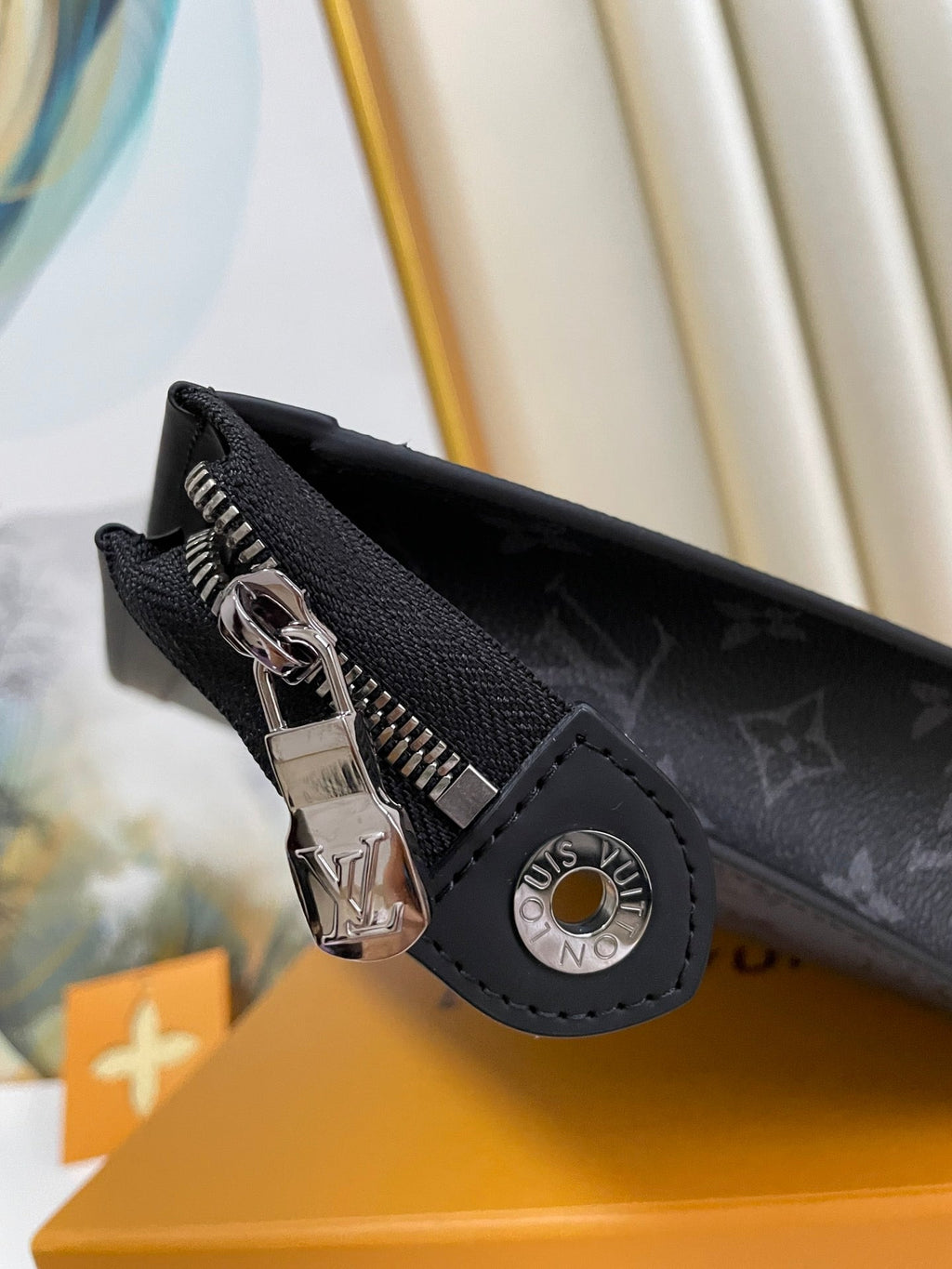 LV Pochette To-Go Bag 26cm Black Gray Canvas Cowhide