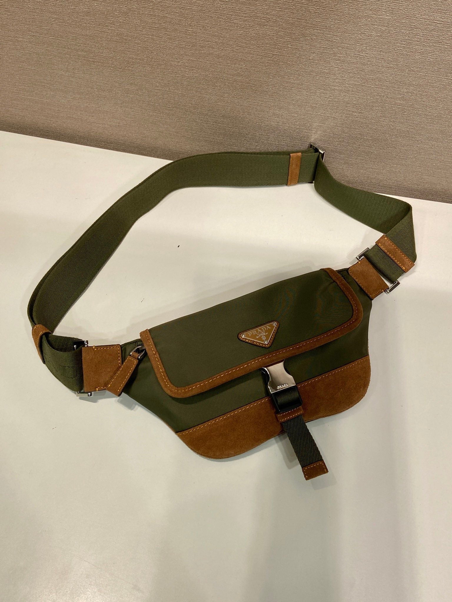 Prada 2025 Belt Bag Musk Green mix Cocoa Recycled Polyamide