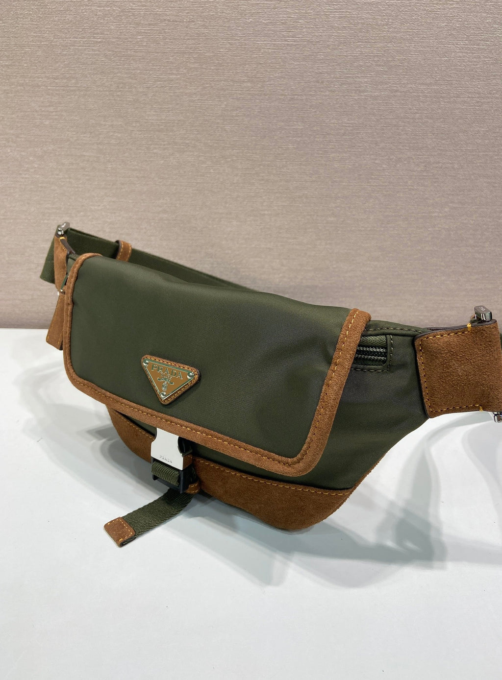 Prada 2025 Belt Bag Musk Green mix Cocoa Recycled Polyamide