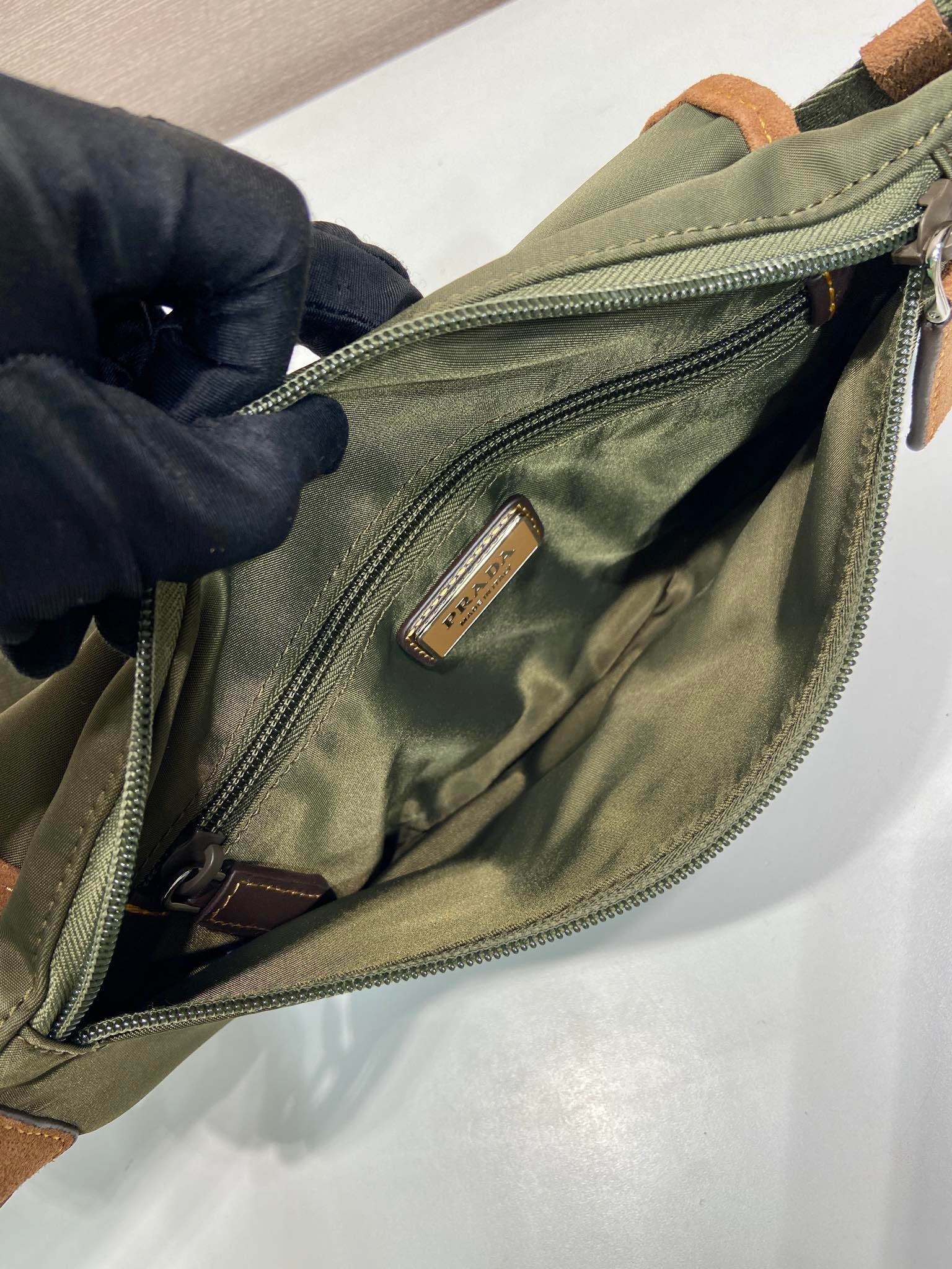 Prada 2025 Belt Bag Musk Green mix Cocoa Recycled Polyamide