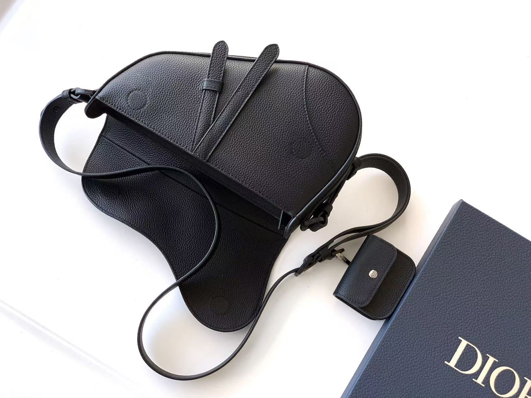 Christian Dior 2025 Saddle Bag 26cm Black Grained Calfskin