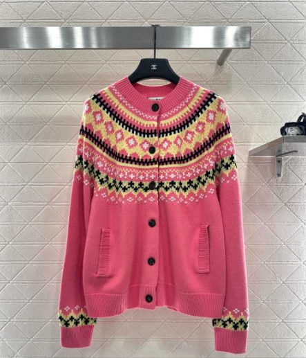 Miumiu 2025 Patterned Knit Cardigan Pink Cashmere