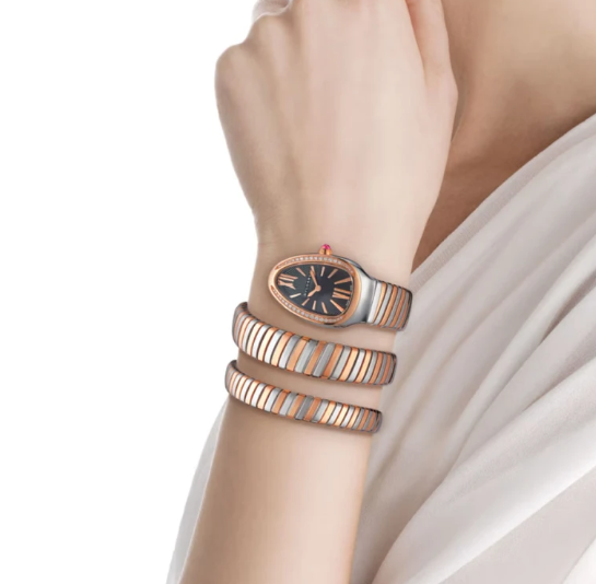 Bulgari Serpenti Tubogas 35mm Steel and Rose Gold Diamond Quartz Watch