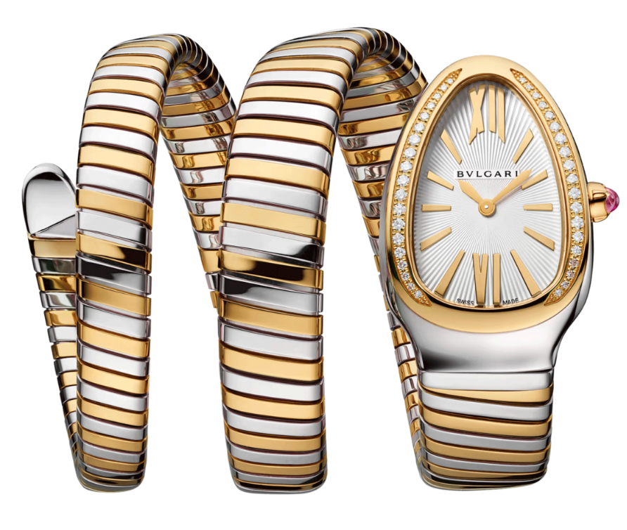 Bulgari Serpenti Tubogas 35mm Steel and Gold Diamond Quartz White Dial Watch