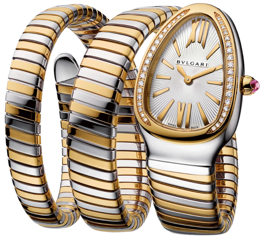Bulgari Serpenti Tubogas 35mm Steel and Gold Diamond Quartz White Dial Watch
