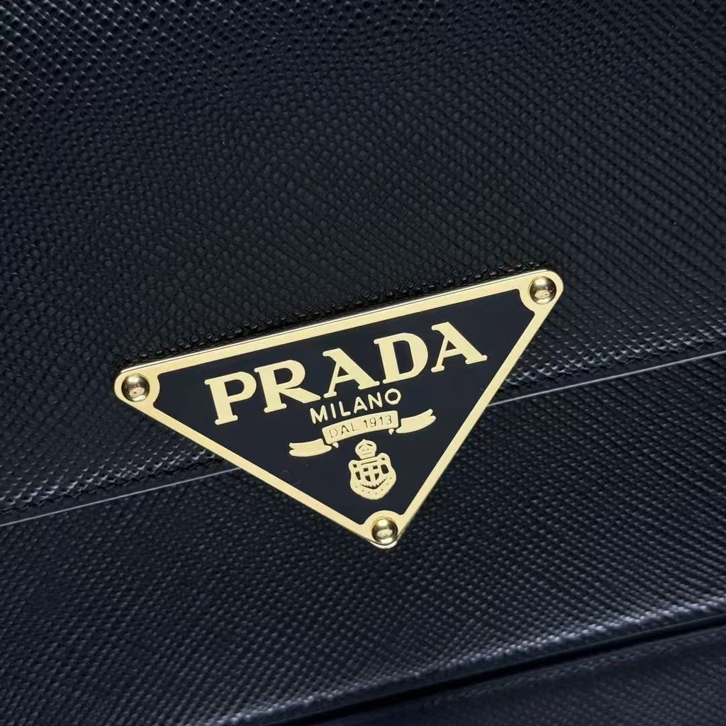 Prada Embleme Shoulder Bag Black Saffiano Leather