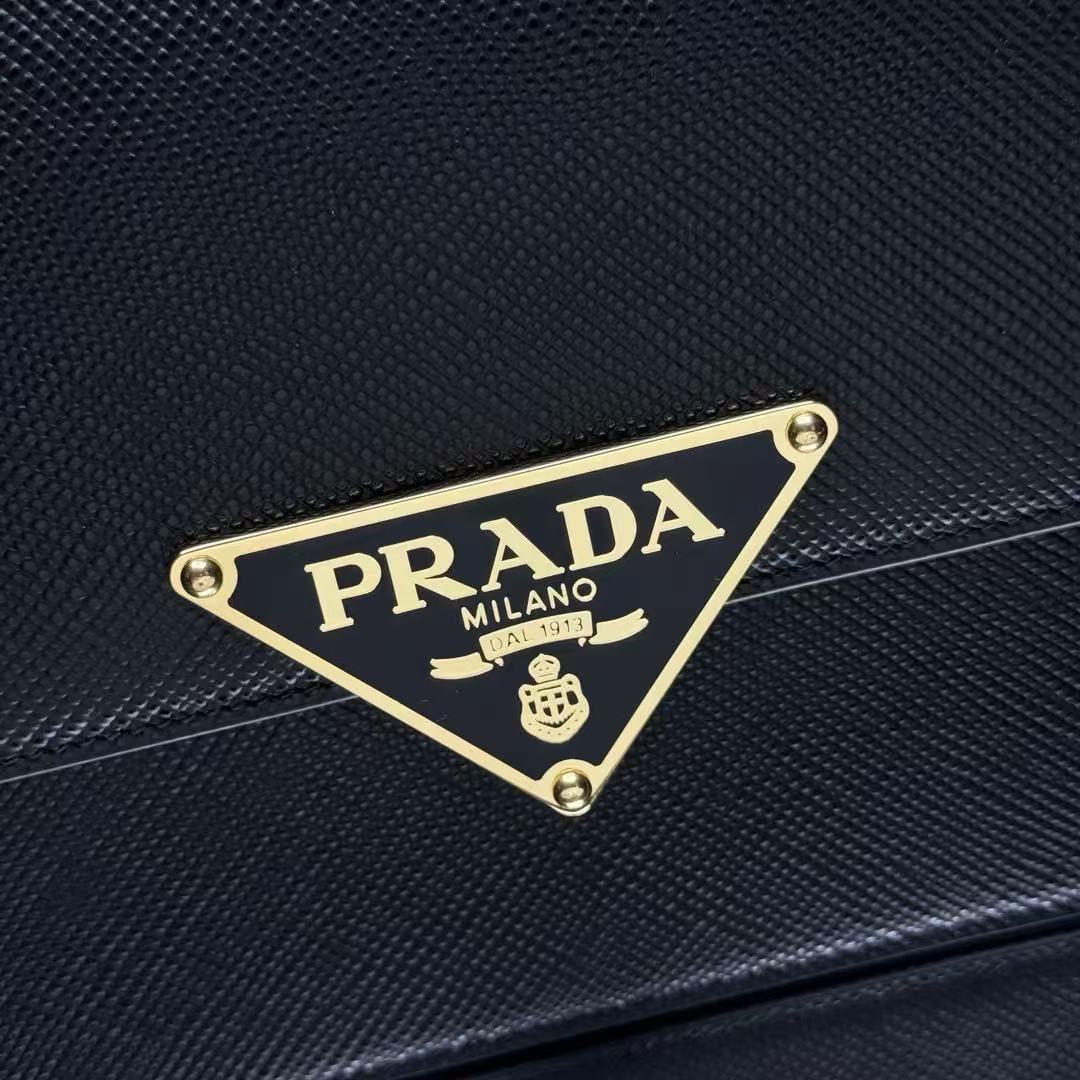 Prada Embleme Shoulder Bag Black Saffiano Leather