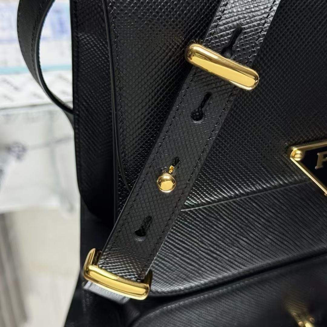 Prada Embleme Shoulder Bag Black Saffiano Leather