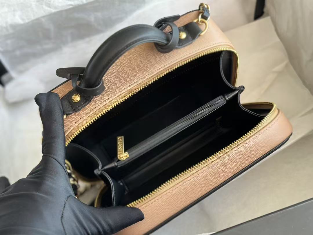 CC Filigree Vanity Case Satchel Beige Small Caviar Leather