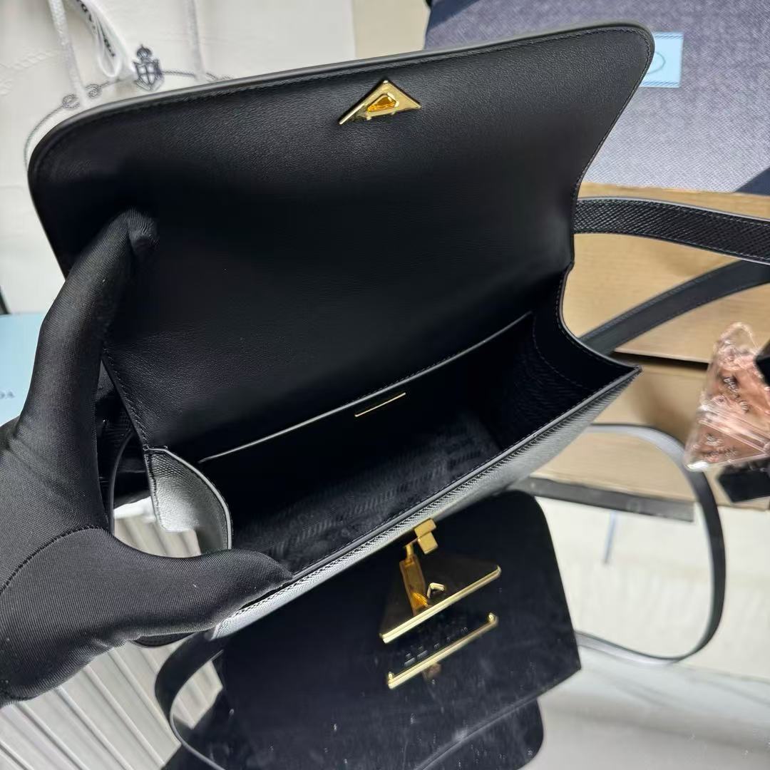 Prada Embleme Shoulder Bag Black Saffiano Leather