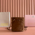 Miu Bucket Bag 14cm Brown Suede