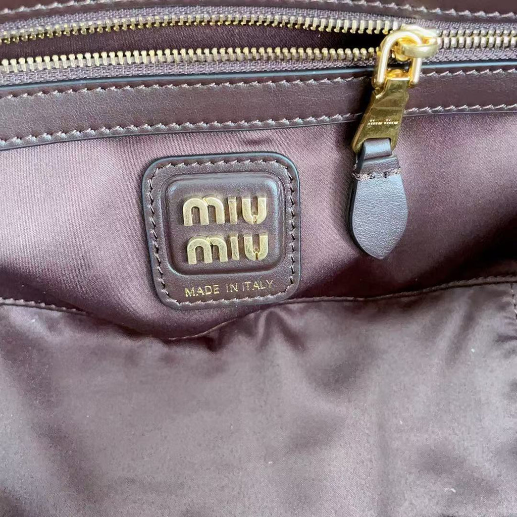 Miu 5BB147 Handbag 28cm Brown Beige Tweed