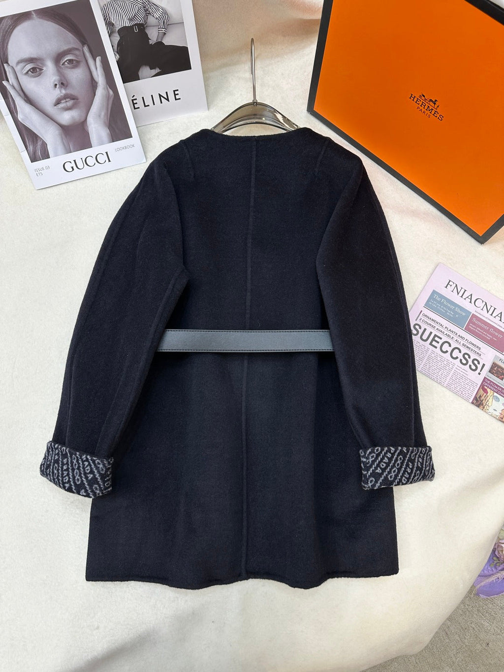 Prada 25 Mid-length Coat Black Wool 637362