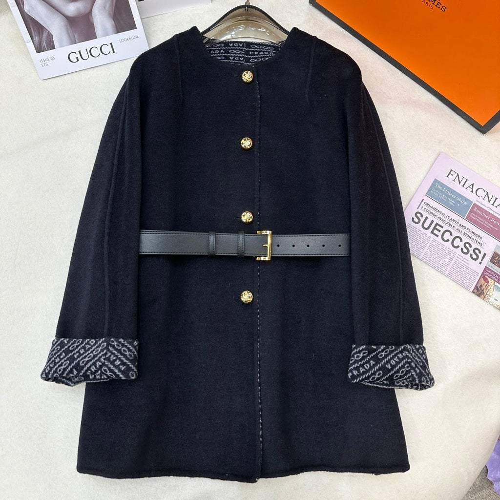 Prada 25 Mid-length Coat Black Wool 637362