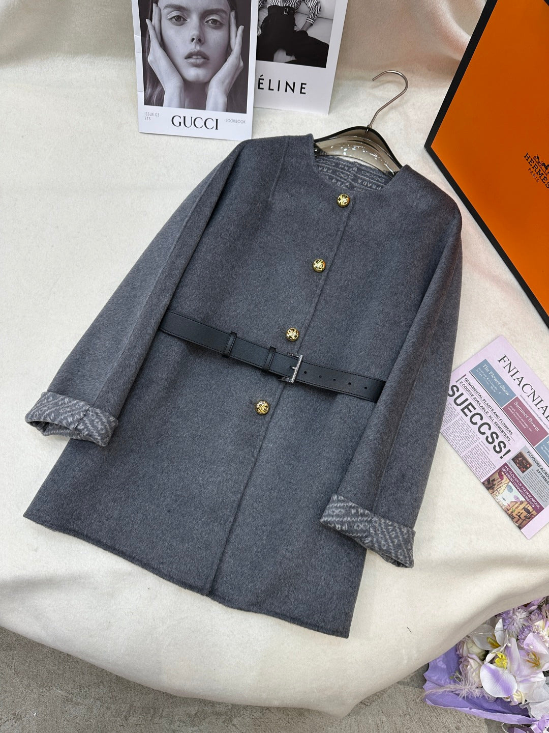 Prada 25 Mid-length Coat Gray Wool 637358