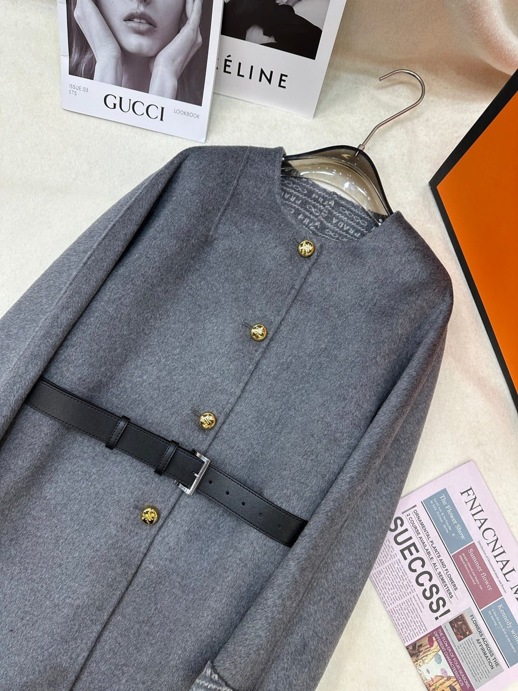 Prada 25 Mid-length Coat Gray Wool 637358