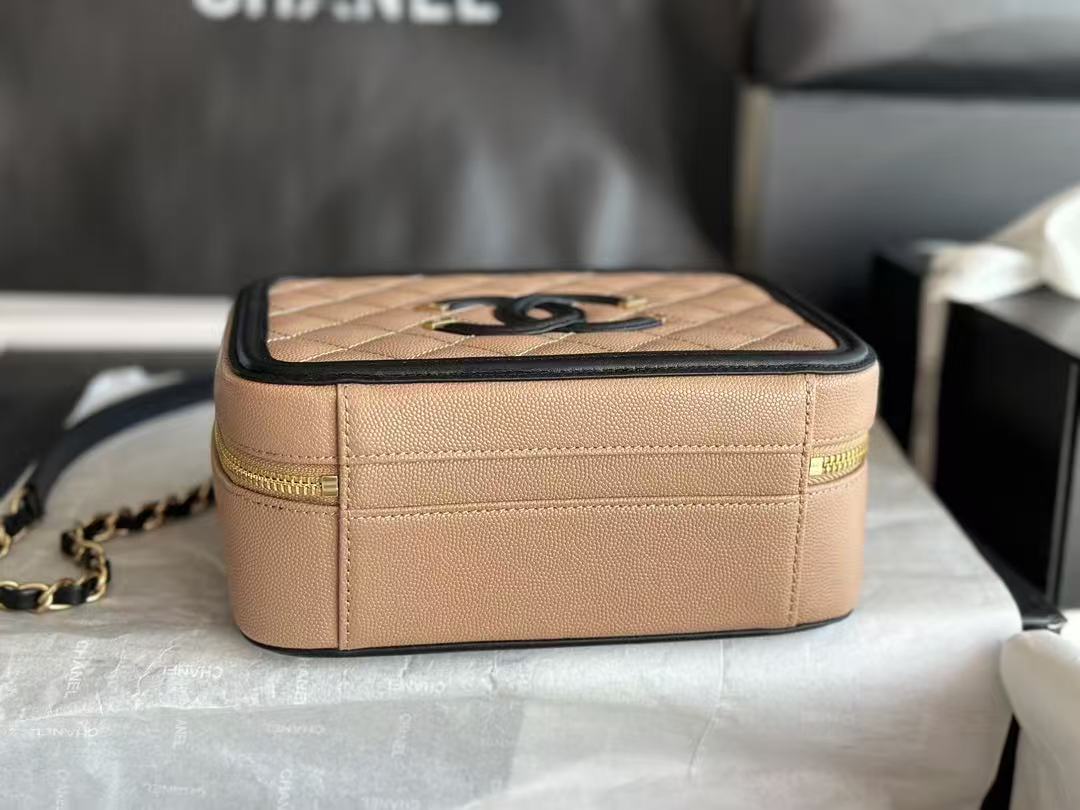 CC Filigree Vanity Case Satchel Beige Small Caviar Leather