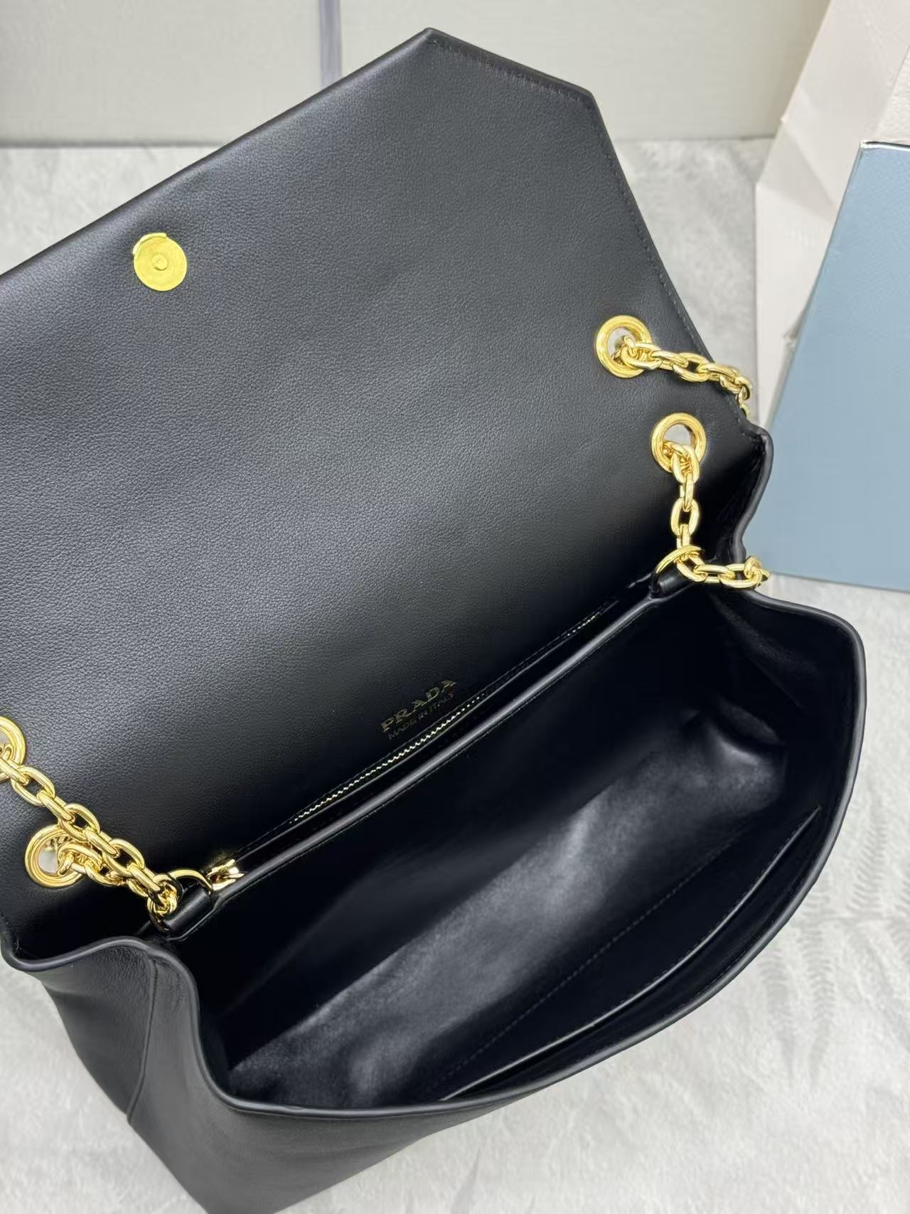 Prada Doux Medium Leather Shoulder Bag Black Calfskin