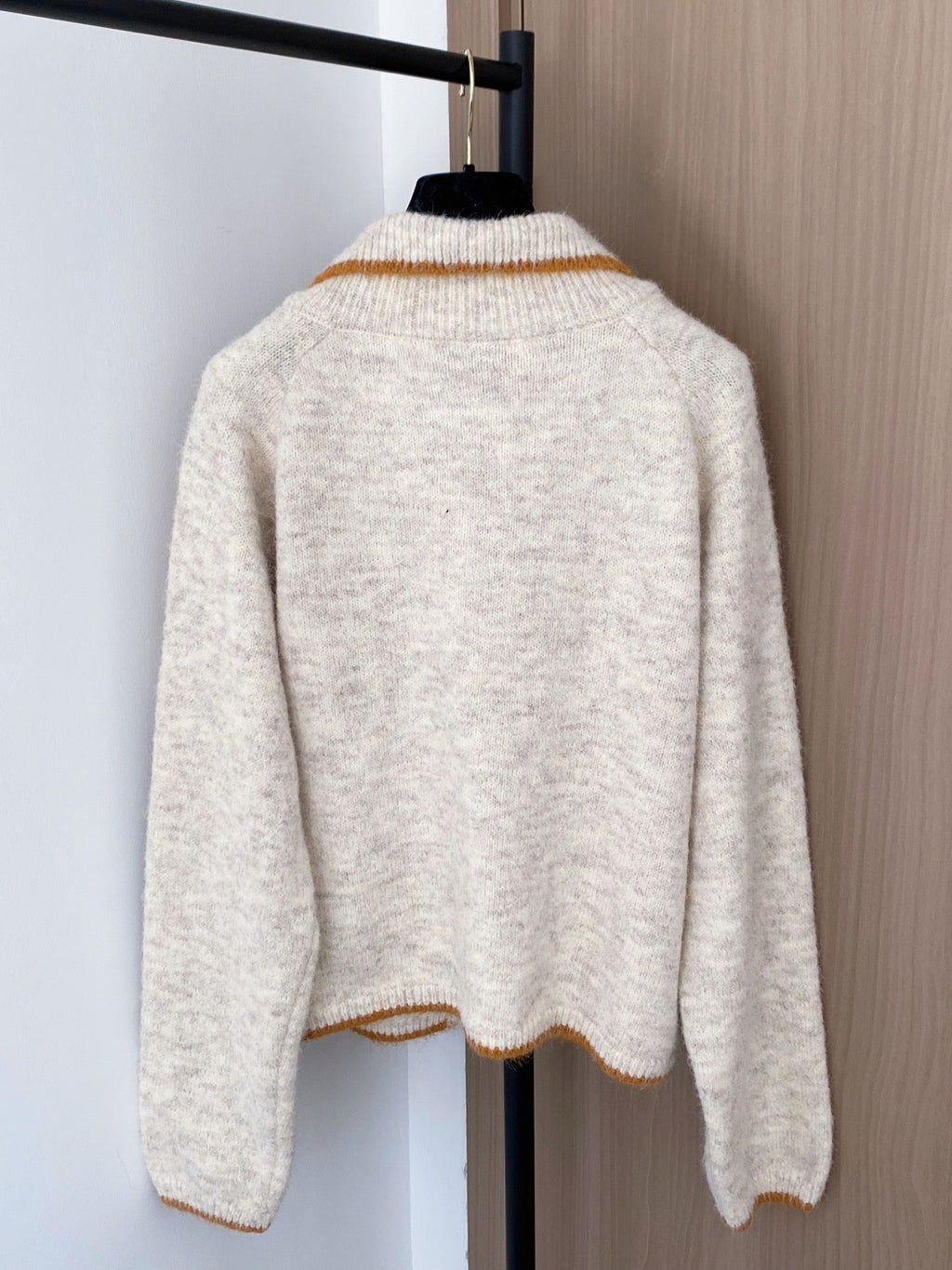 Miumiu 2025 Patch Cardigan Gray and Beige Wool