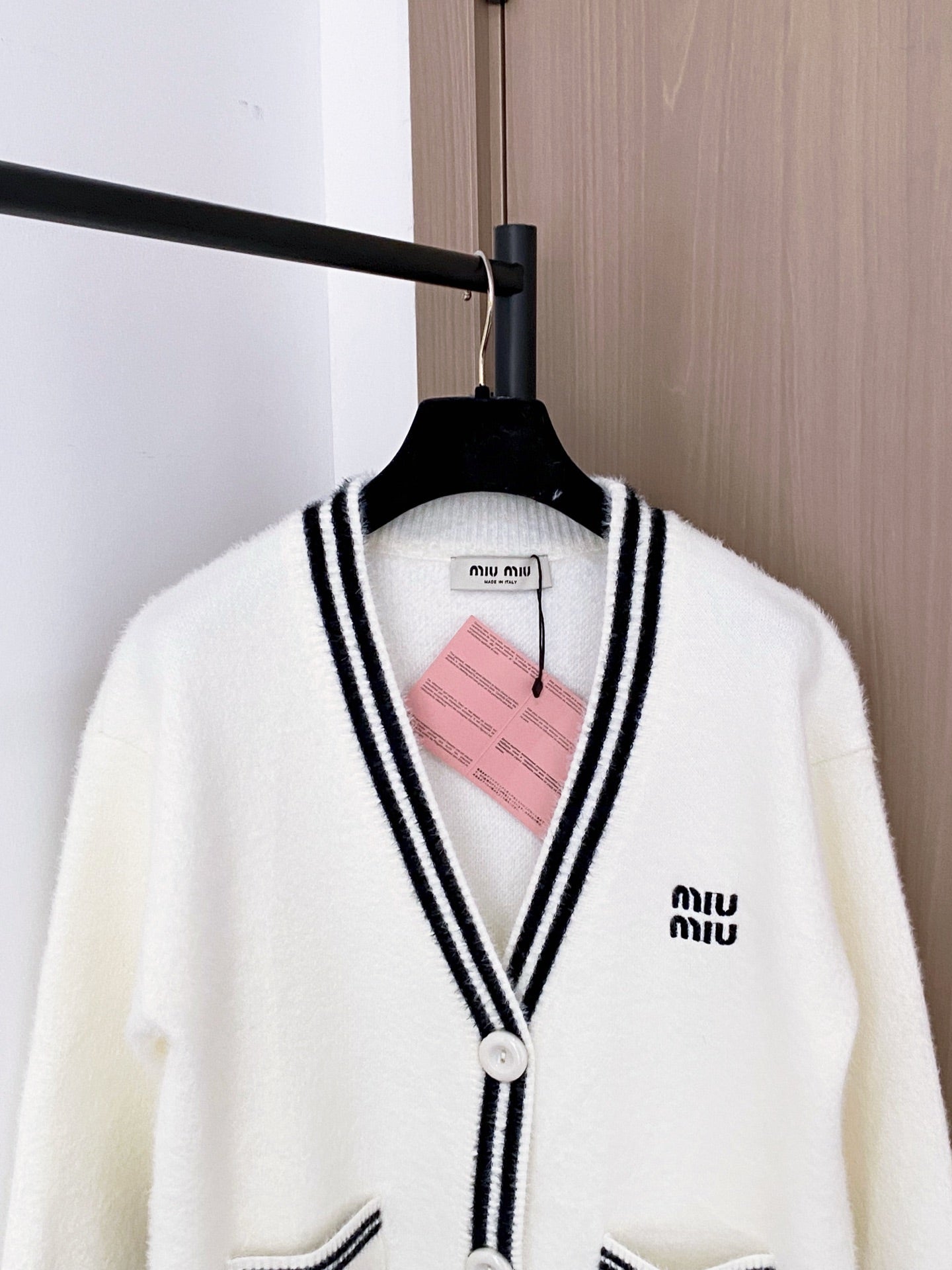 Miumiu 2025 Two-Tone Cardigan Black and White Wool