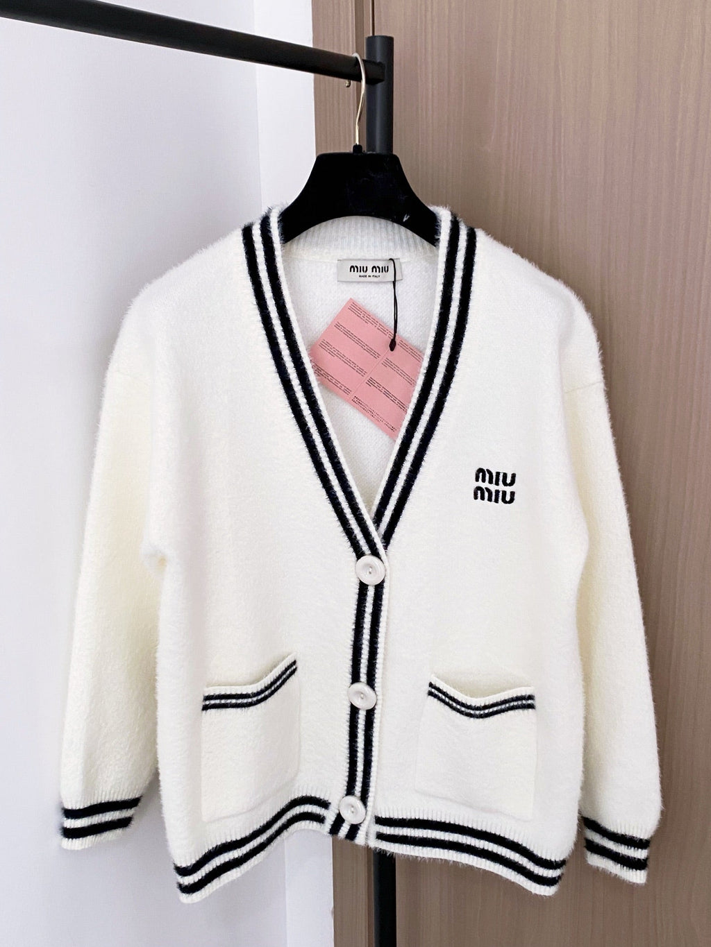 Miumiu 2025 Two-Tone Cardigan Black and White Wool