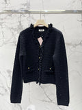 Miumiu 2025 Ruffled V-Neck Knit Cardigan Wool