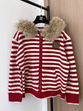 Miumiu 2025 Fur Hoodie Stripe Jacket Wool