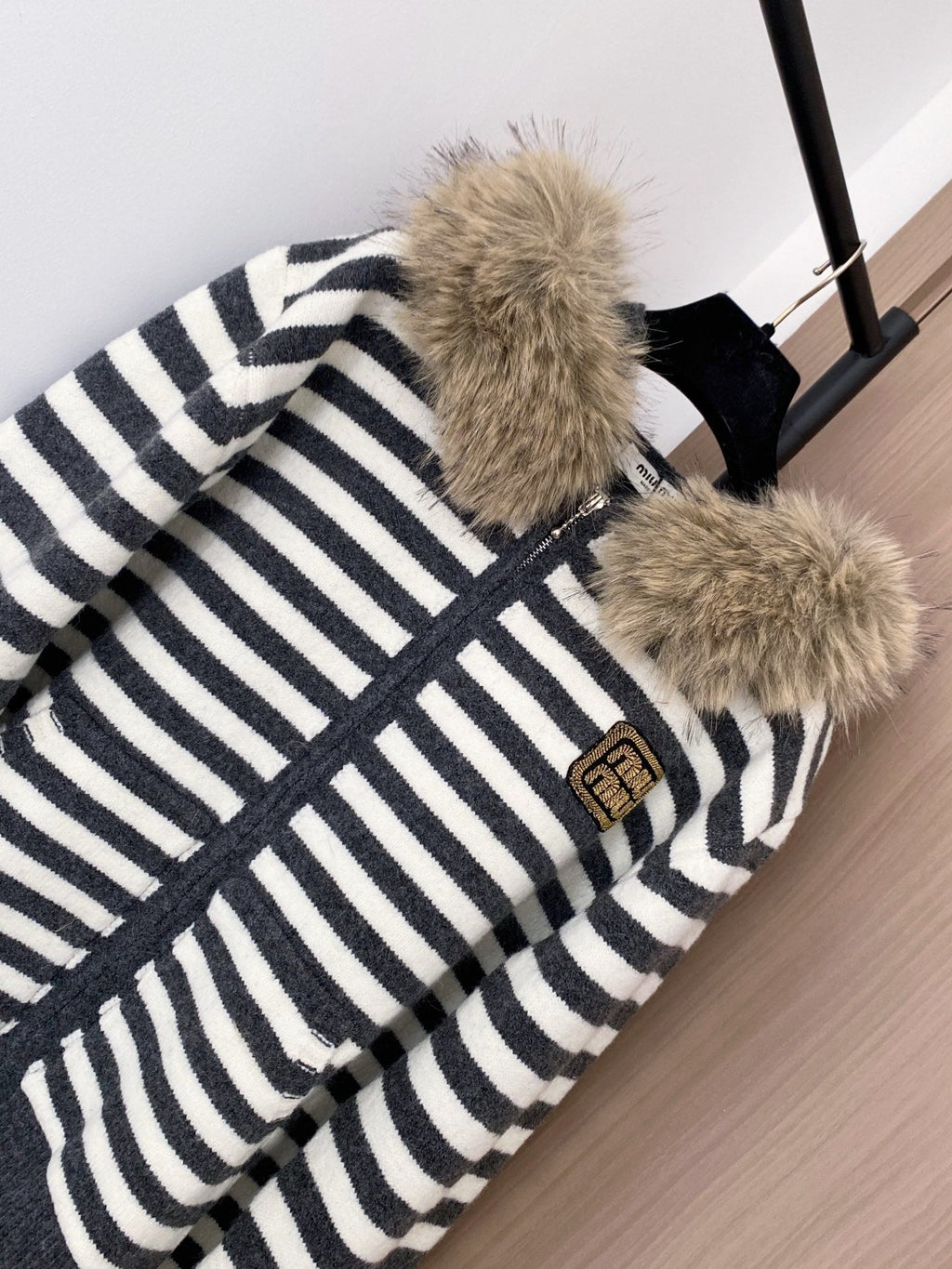 Miumiu 2025 Fur Hoodie Stripe Jacket Wool