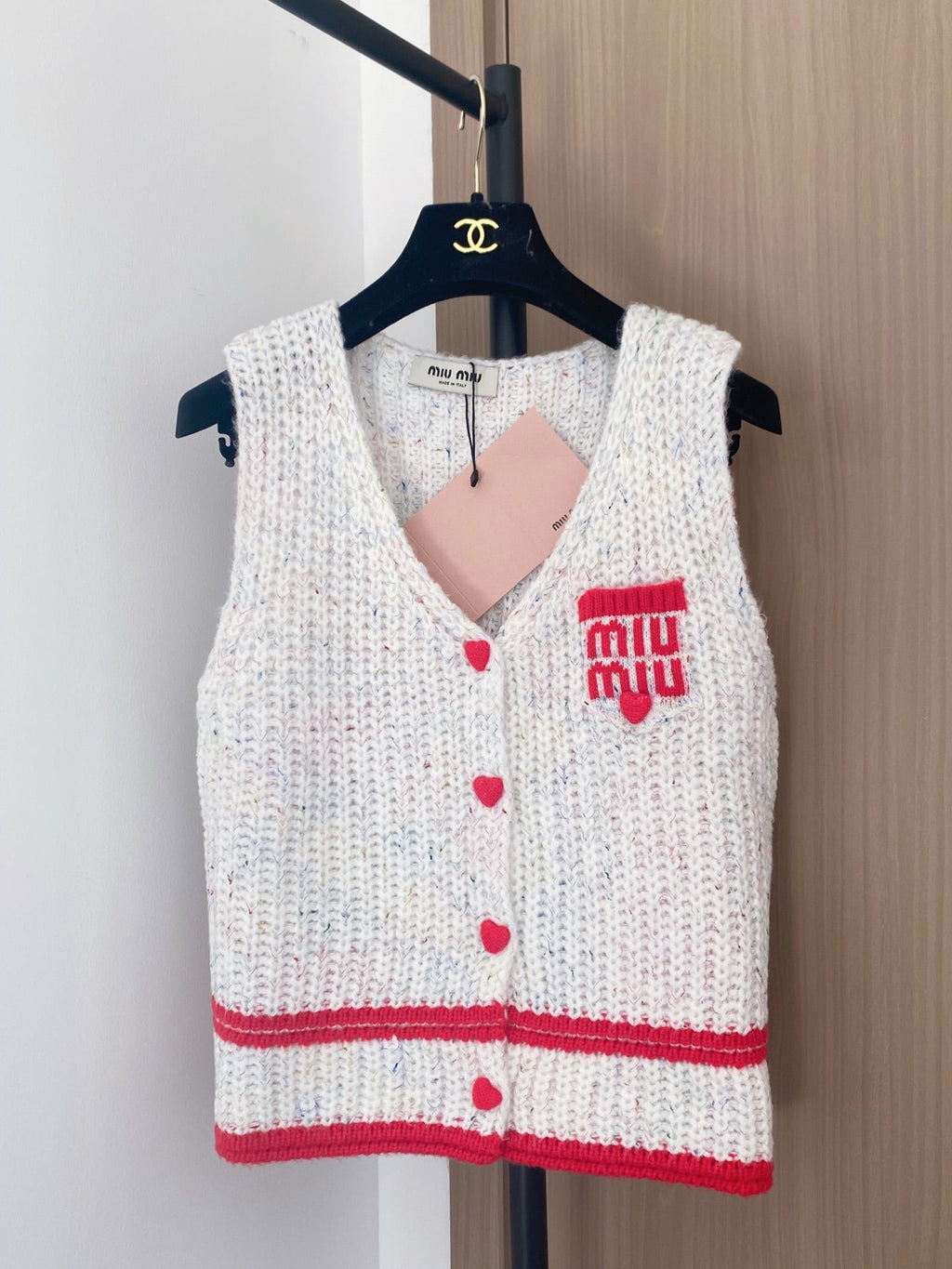 Miumiu 2025 Knitted Vest Red and White Wool